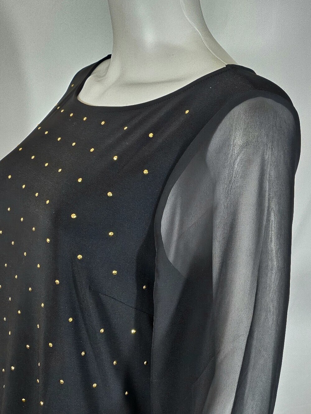 White House Black Market Sheer Long Sleeve Gold Studded Shift Cocktail Dress - Picture 8 of 15